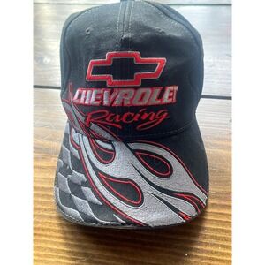 Chevrolet Racing Hat Black Cotton Embroidered Flames Adjustable Baseball Cap